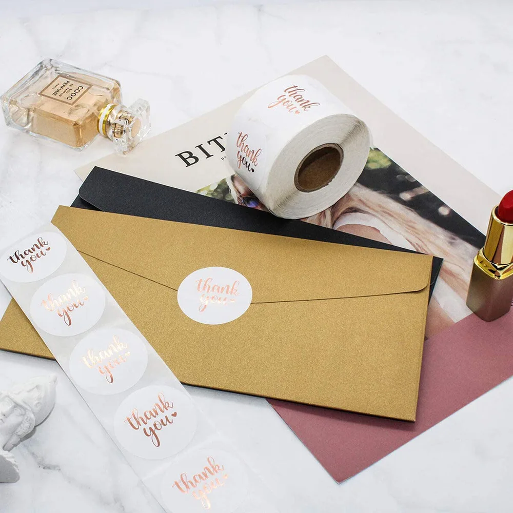 100-500pcs Rose Gold Foil 'Thank You' Stickers for Small Business Gift Seal Shipping Labels Envelope Decoration