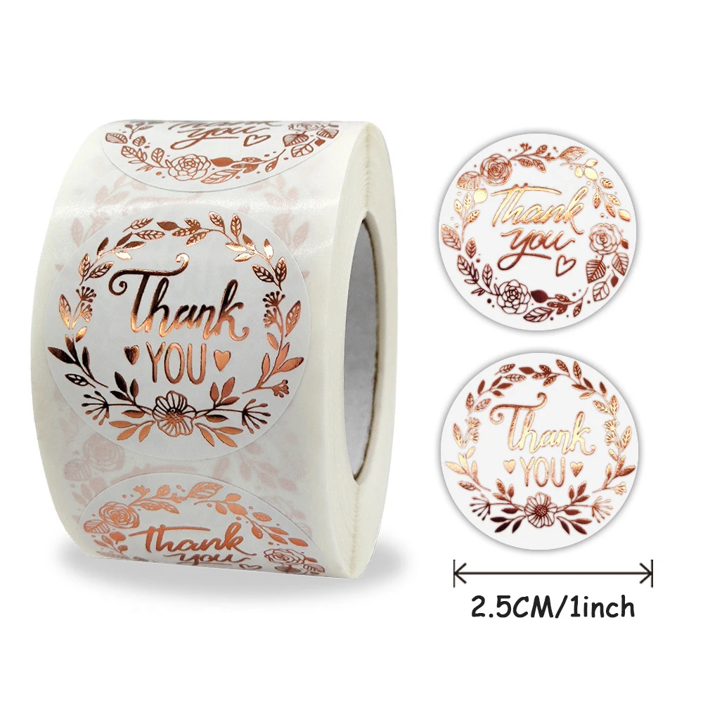 100-500pcs Rose Gold Foil 'Thank You' Stickers for Small Business Gift Seal Shipping Labels Envelope Decoration