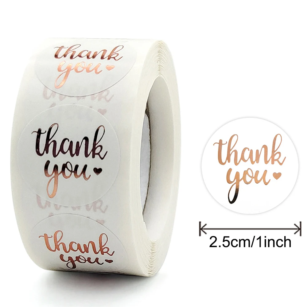 500pcs 1inch Rose Gold Blue Thank You Stickers Small Business Gift Bags Box Packaging Sticker Self Adhesive Envelope Seals Label