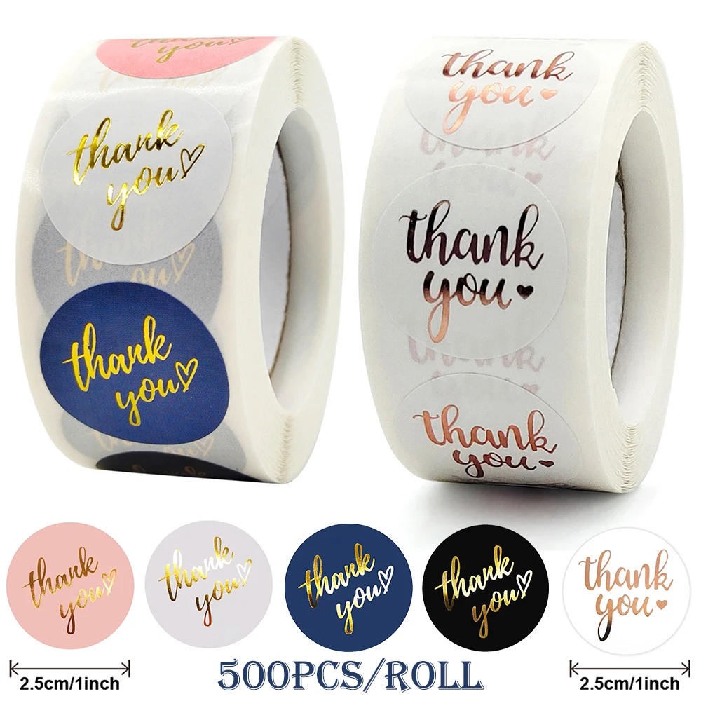500pcs 1inch Rose Gold Blue Thank You Stickers Small Business Gift Bags Box Packaging Sticker Self Adhesive Envelope Seals Label