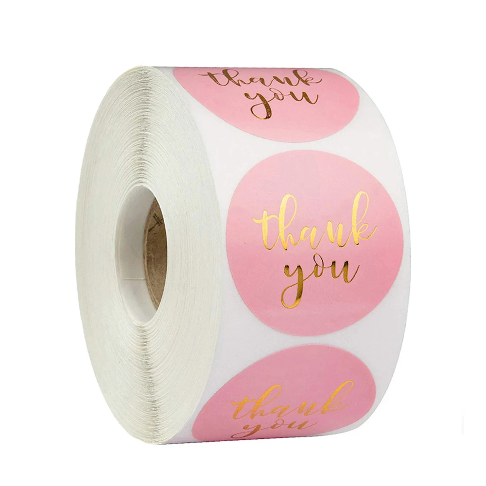 100-500pcs Round Thank You Sticker Envelope Seal Scrapbook Sticker Pink Heart Cute Round Sticker Stationery Label Stickers