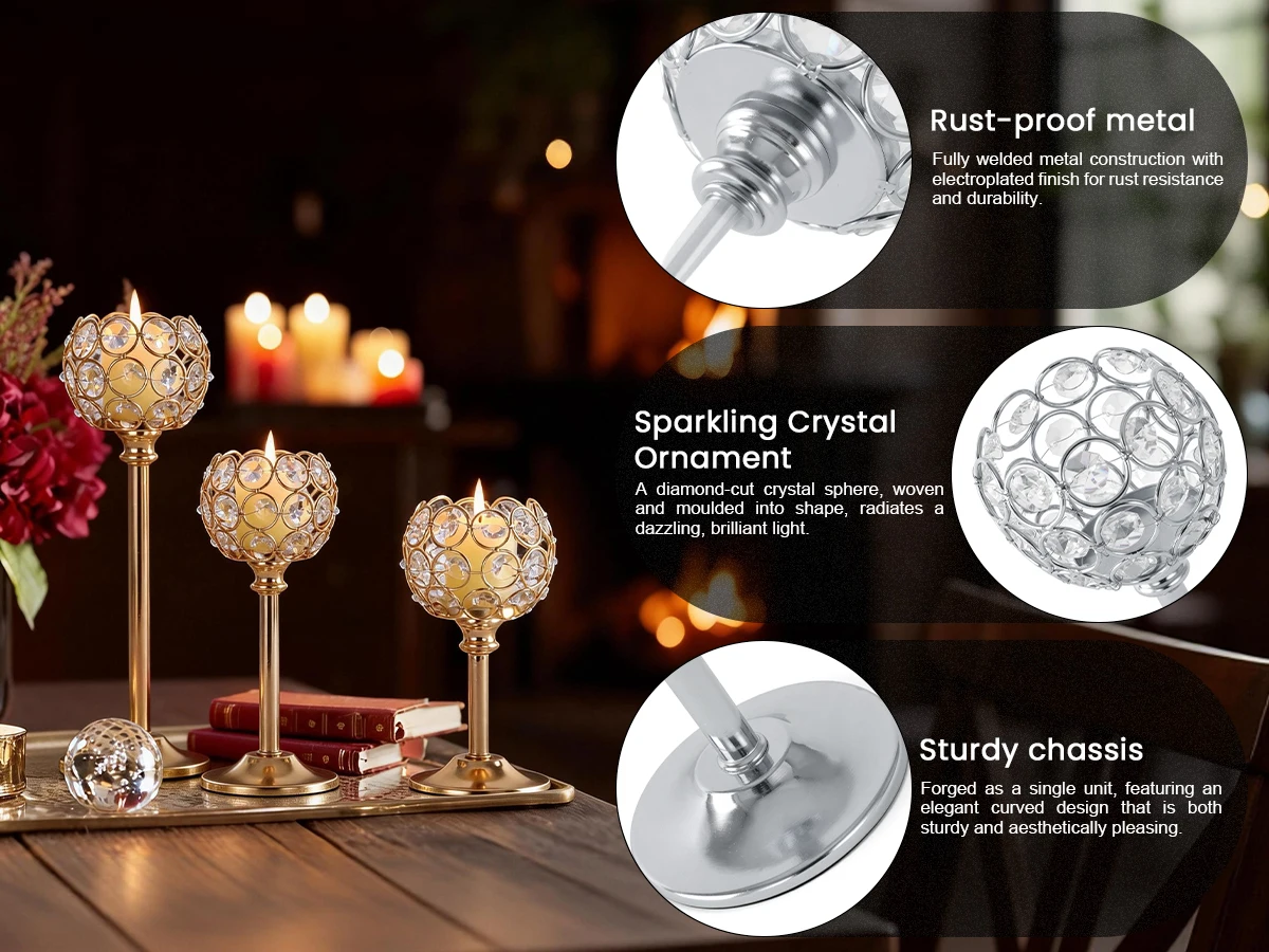 1PC Elegant Gold Silver Metal Glass Candle Holder Tealight Candlestick Christmas Wedding Table Centerpiece Home Decoration