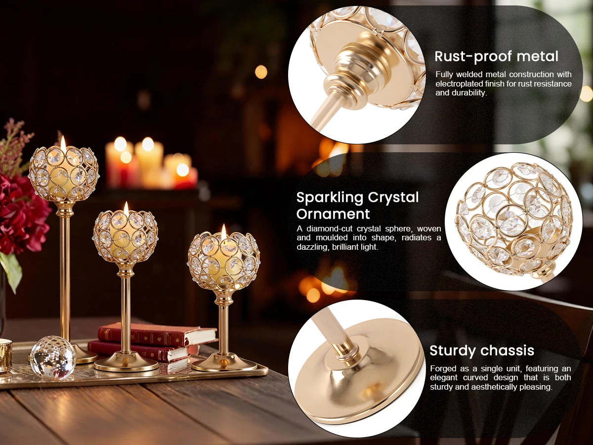 1PC Elegant Gold Silver Metal Glass Candle Holder Tealight Candlestick Christmas Wedding Table Centerpiece Home Decoration