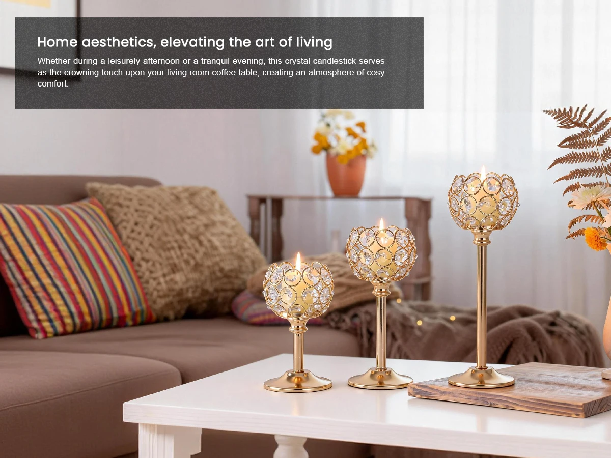 1PC Elegant Gold Silver Metal Glass Candle Holder Tealight Candlestick Christmas Wedding Table Centerpiece Home Decoration