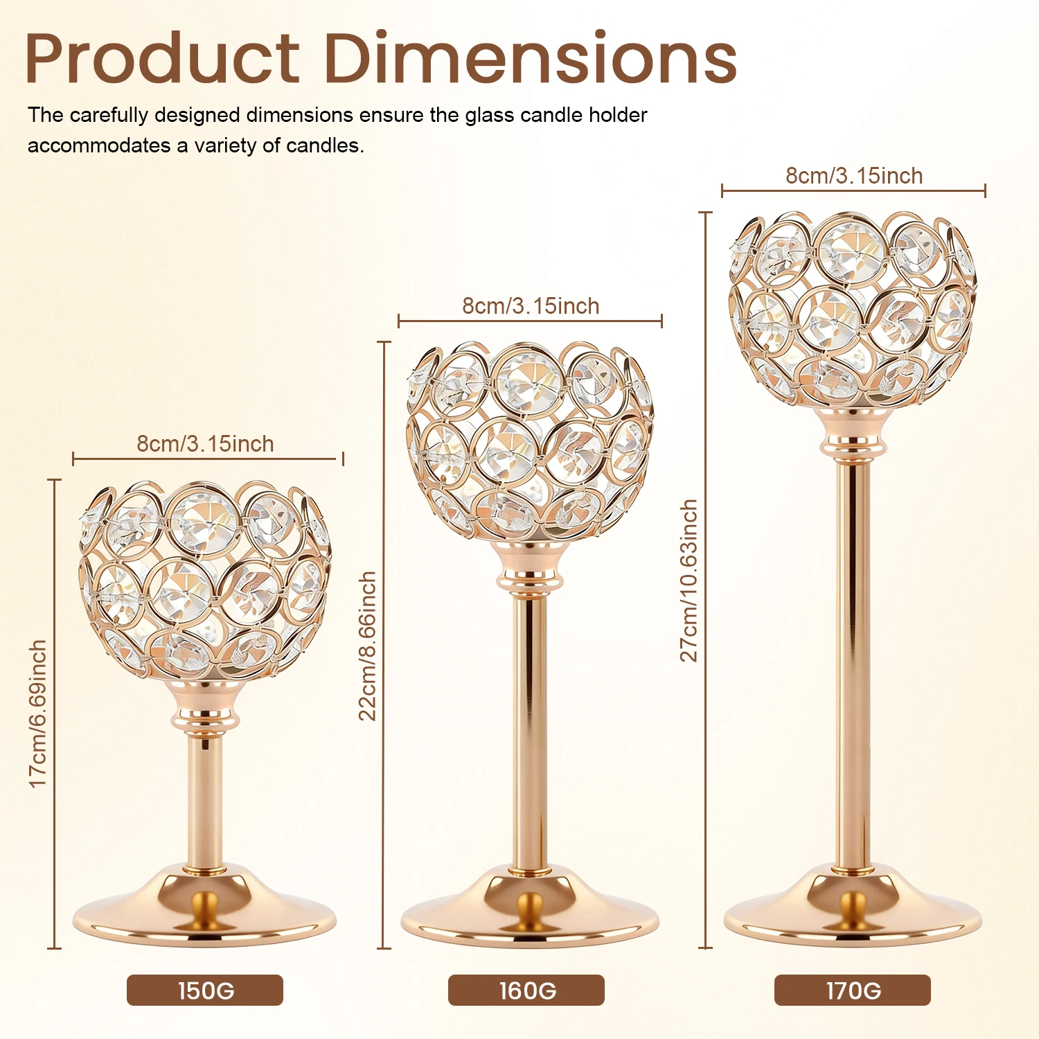 1PC Elegant Gold Silver Metal Glass Candle Holder Tealight Candlestick Christmas Wedding Table Centerpiece Home Decoration