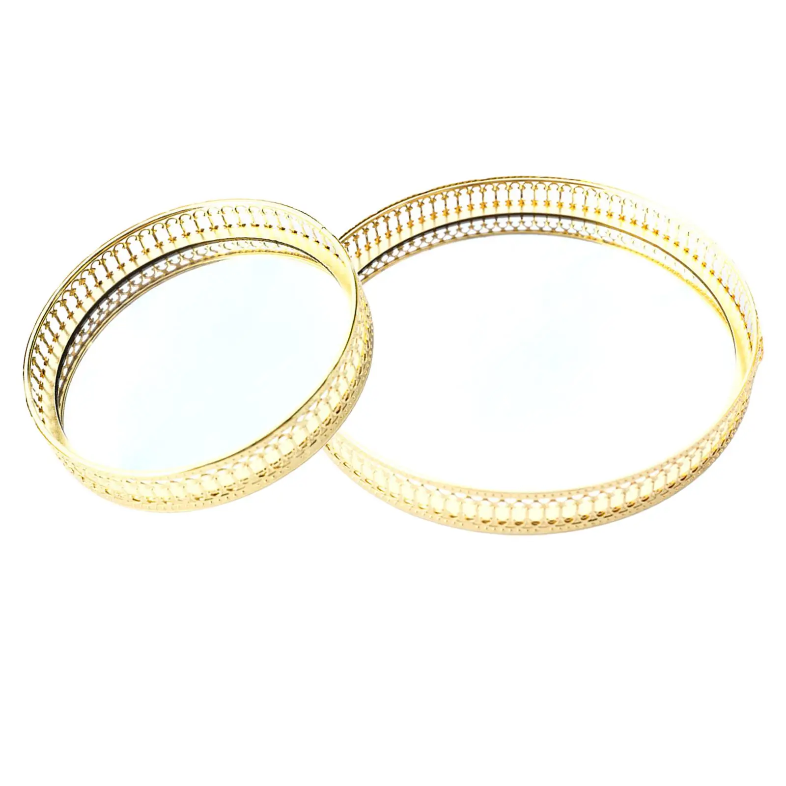 Gold Round Mirror Glass Tray Serving Dresser Jewelry Decorative Vanity Tray