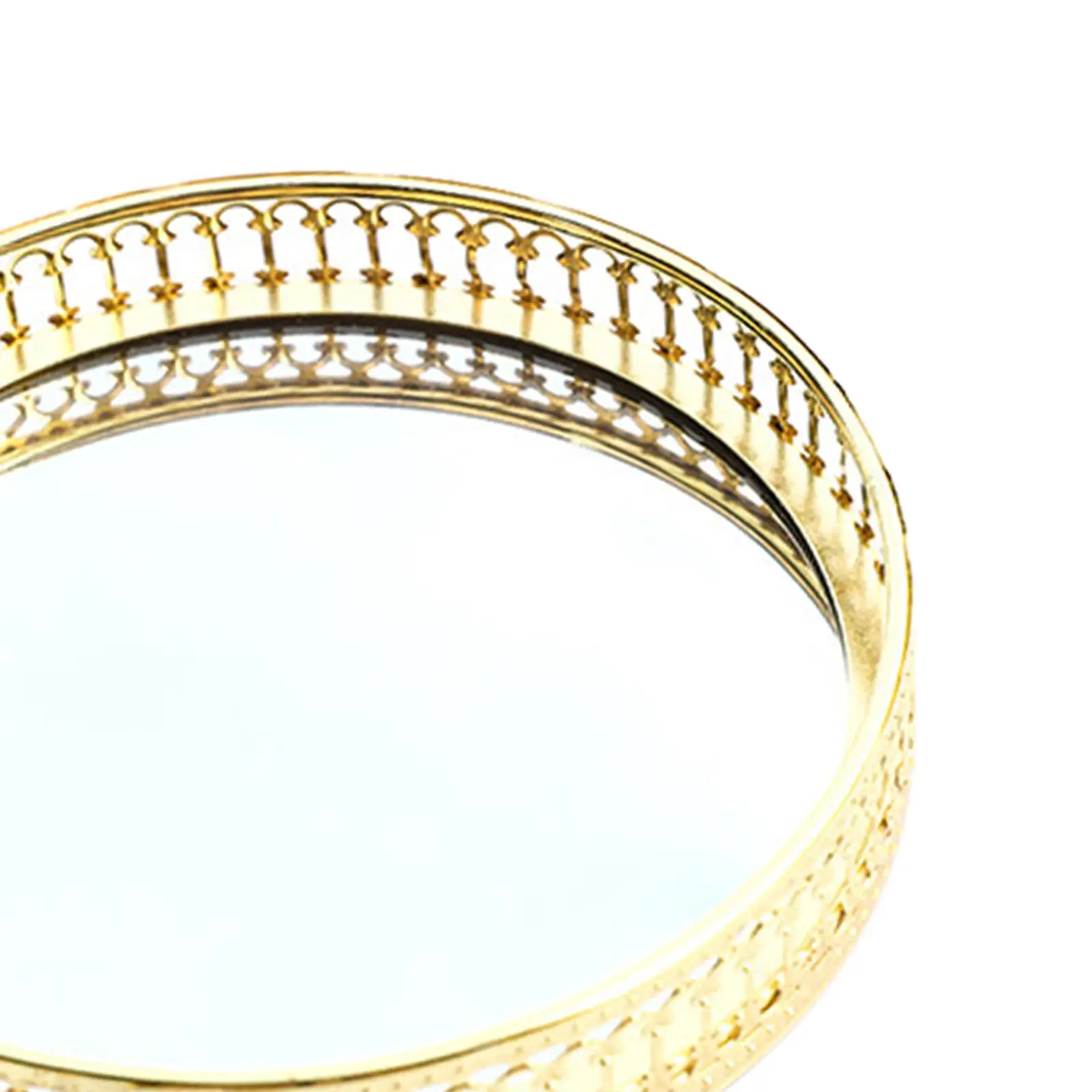 Metal Round Serving/Dressing Table Decorative Tray With Mirror Glass Base