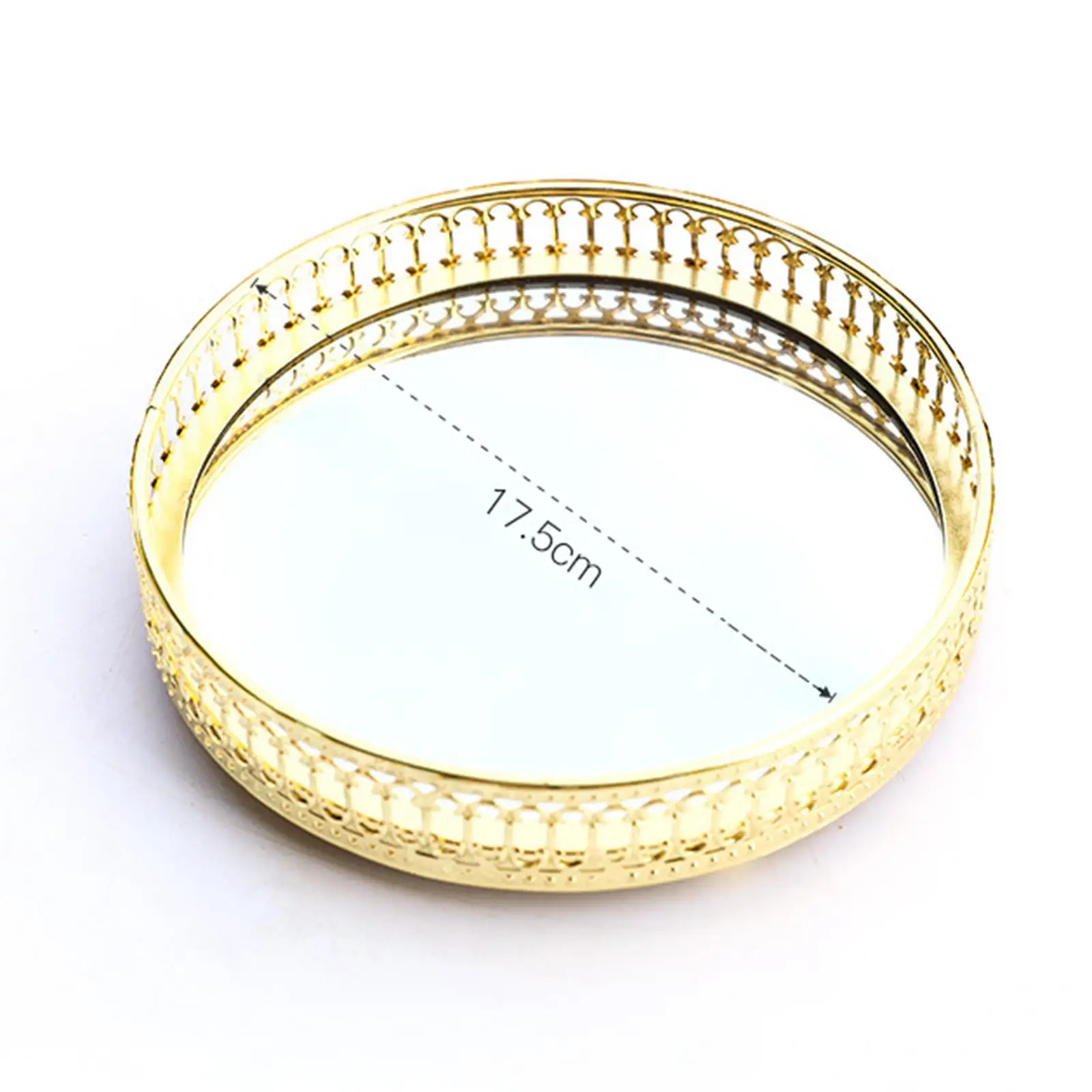 Metal Round Serving/Dressing Table Decorative Tray With Mirror Glass Base