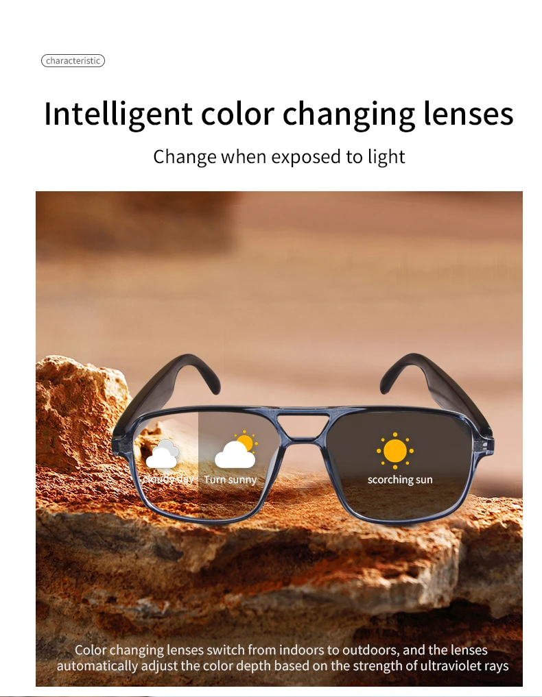 New Smart Glasses Audio Color Change Anti-UV Lenses Wireless Bluetooth Outdoor Sports Headphone IPX4 Voice Assistant Navigation