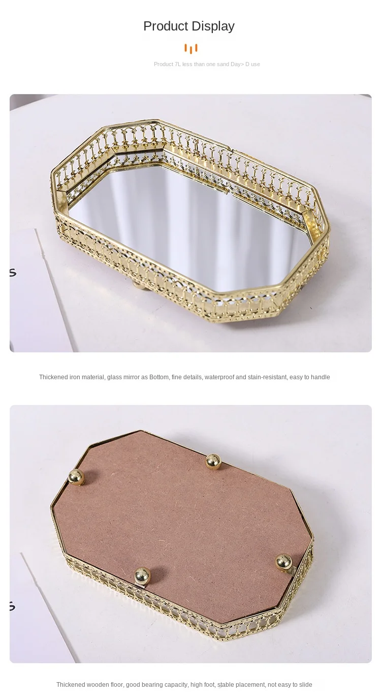 Light Luxury Mirror Metal Tray Cafe Restaurant Home Entrance Storage Tray Sample Pose Decoration Props Trays Decorative